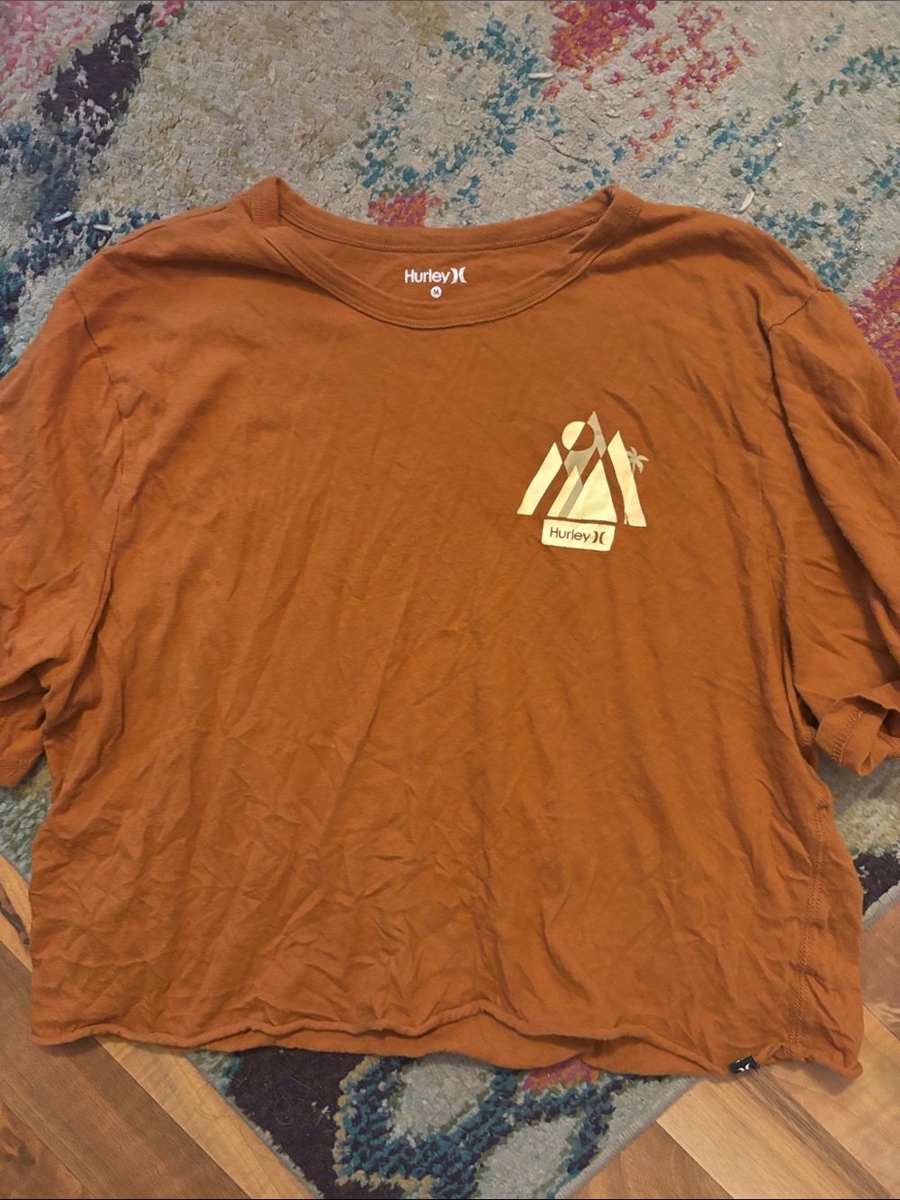Hurley Rust Orange Cropped Tee with Yellow Graphic